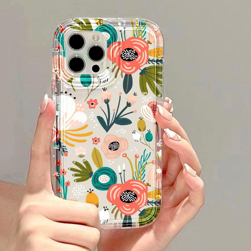 Flower Phone Case For iPhone 11 Case iPhone 13 15 Pro Max 16 12 14 Pro X XS XR 7 8 15 Plus SE Shockproof Airbag Soft Cover