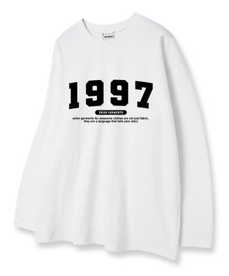 UNION GARMENTS 1997 Number Logo Loose Fit Long Sleeve T-Shirt White [Basic Or Ribbed]