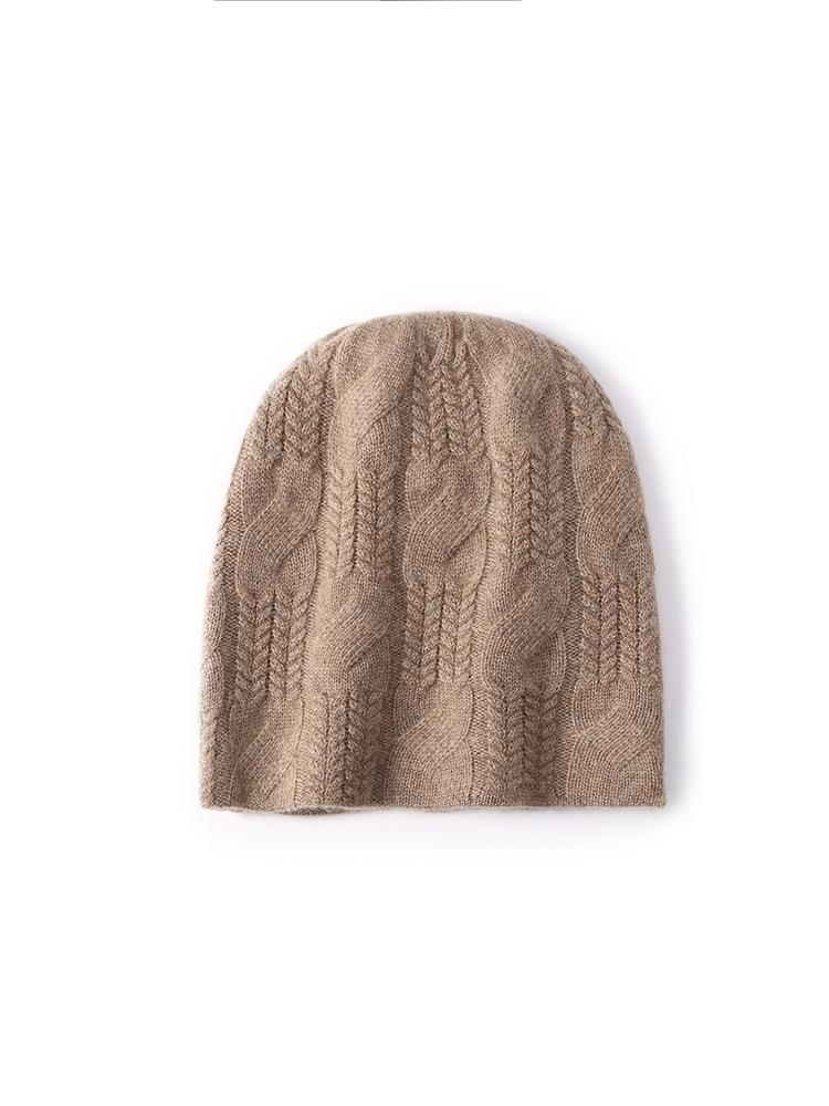 

100% Cashmere Women S Thick Twisted Flower Knitted Hat For Warmth Rolled Edge Toe Pile Cap Solid Color Picture Pullover Cold Hat верблюд