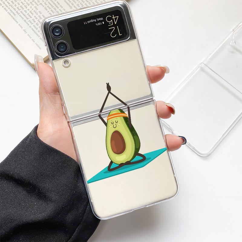 Cute Avocado Baby Yoga Fashion Phone Case For Samsung Galaxy Z Flip 3 4 5 6 7 Hard Folding Z Flip4 PC Cover Protector Gift