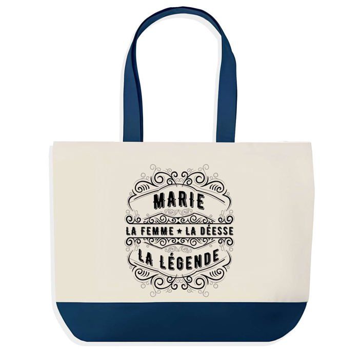 Tote bag - PLANETEE - Sac shopping fond bleu Marie Déesse - Coton 40x45 cm - Grand format - Fabriqué en France