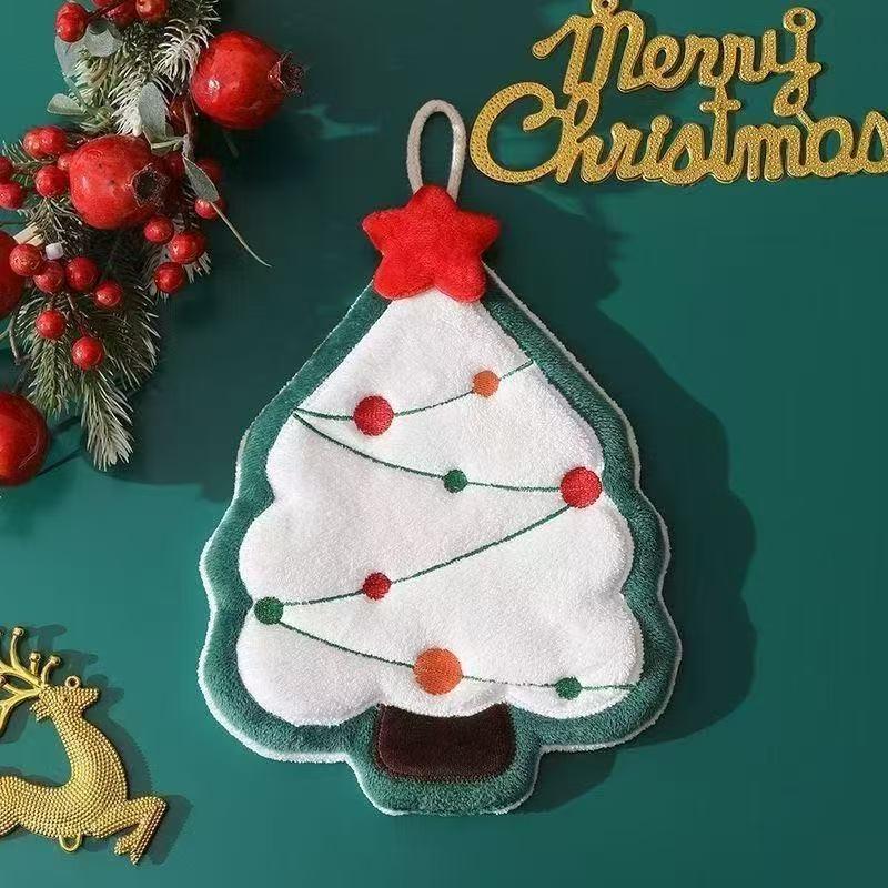 Coral Fleece Christmas Themed Series Hand Towel, Hangable, Super Absorbent And Quick-Drying