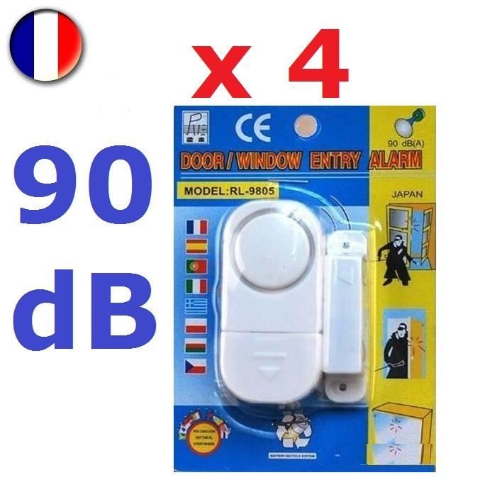 

4 Alarmes De Sécurité Pour Porte Et Fenêtre - 90 dB - Piles Inclusives - Antivol