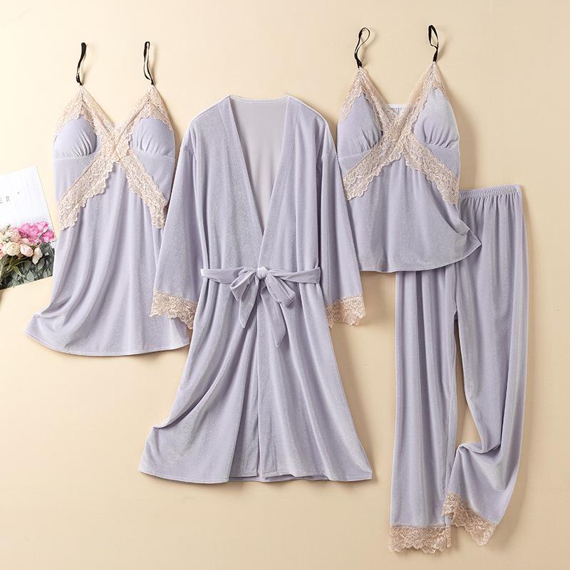 Velours-Nachtwäsche, warme Heimkleidung, neuer Winter-Pyjama-Anzug, lässiges Nachthemd für Frauen, sexy Nachtwäsche mit Spitzenbesatz, Loungewear