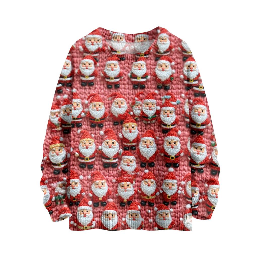 Women's Fashion Casual Long Sleeve Christmas Printed Round Neck Knitted Top