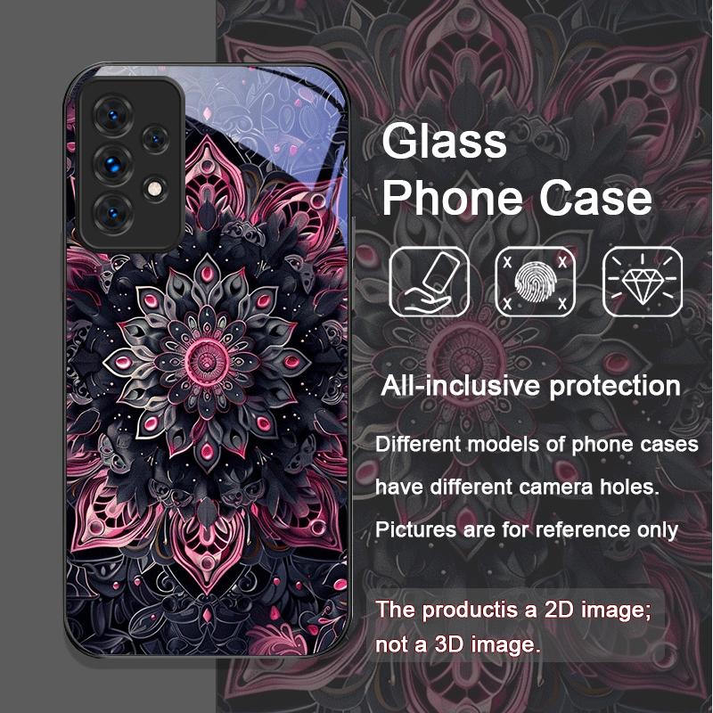 Vintage Mandala Lotusblumenmuster Gehärtetes Glas Handyhülle für Samsung Galaxy A56 A72 A55 A54 A53 A52 A36 A15 A14 A13 Cover