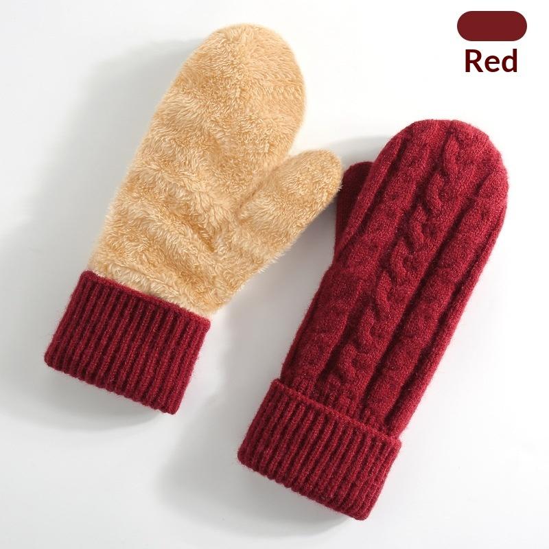 New Knitted Gloves Winter Double Layer Velvet Thickened Warm Cover Gloves Finger Gloves