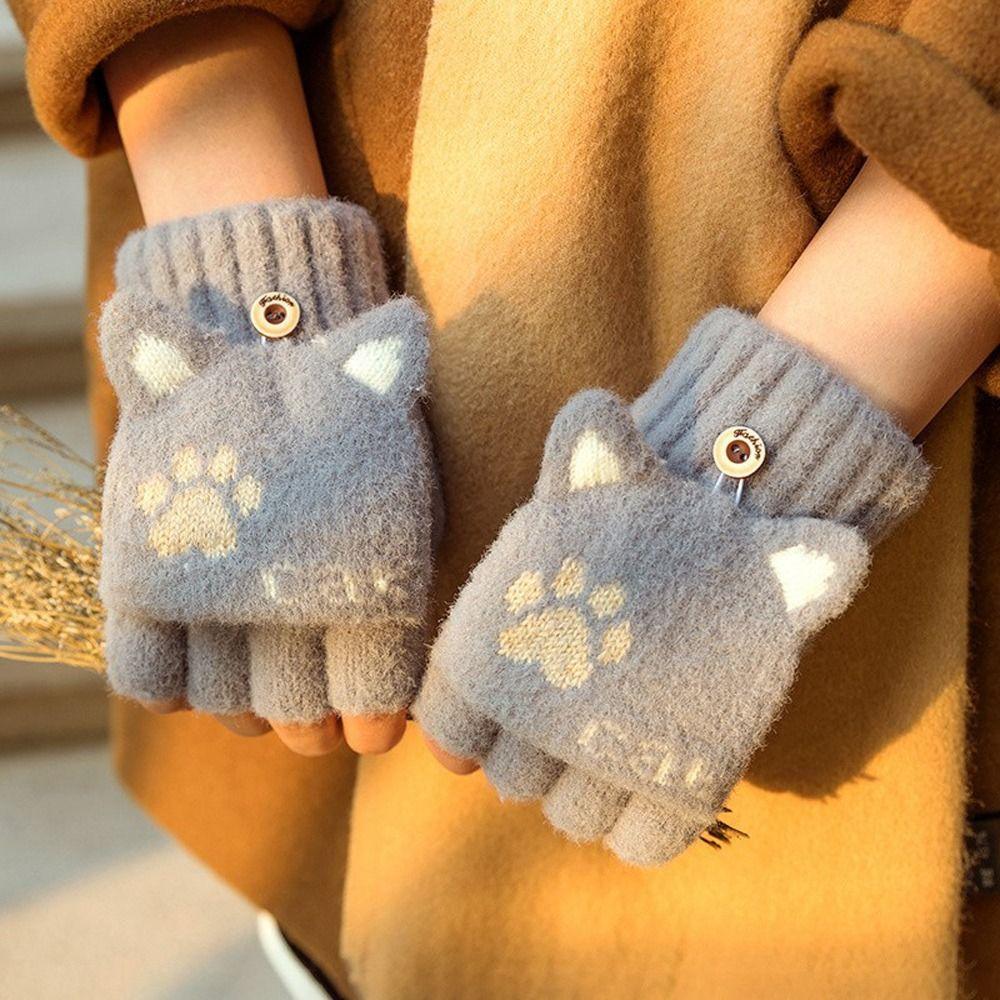 Screen Gloves Windproof Kids Knitted Gloves Autumn Winter Gloves Women Flip Gloves Outdoor Gloves