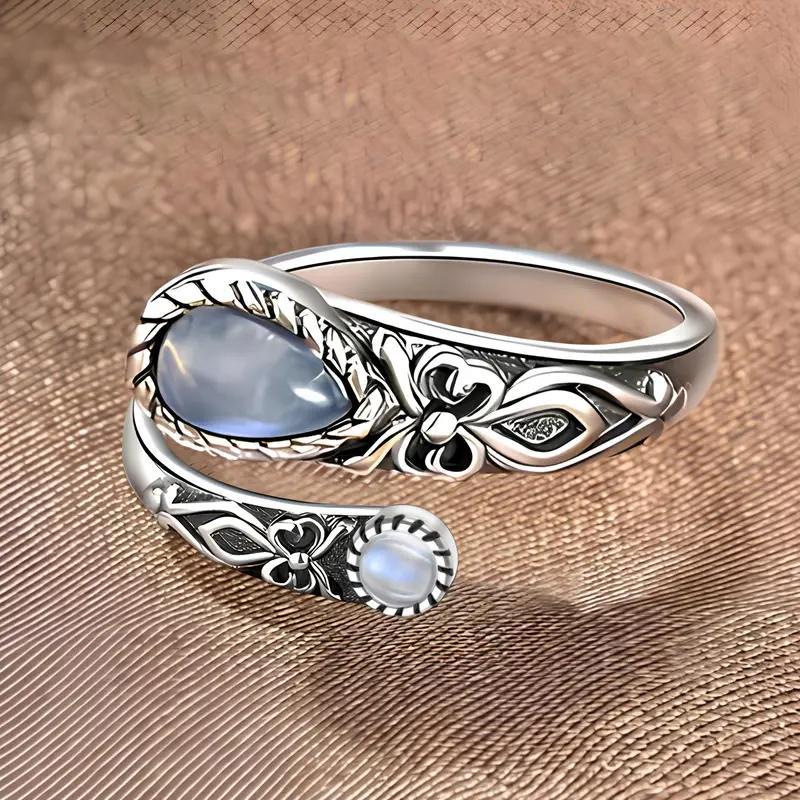 Women Moonstone Ring,Adjustable Ring,boho,vintage,spoon Ring,butterfly,synthetic Stone,gift