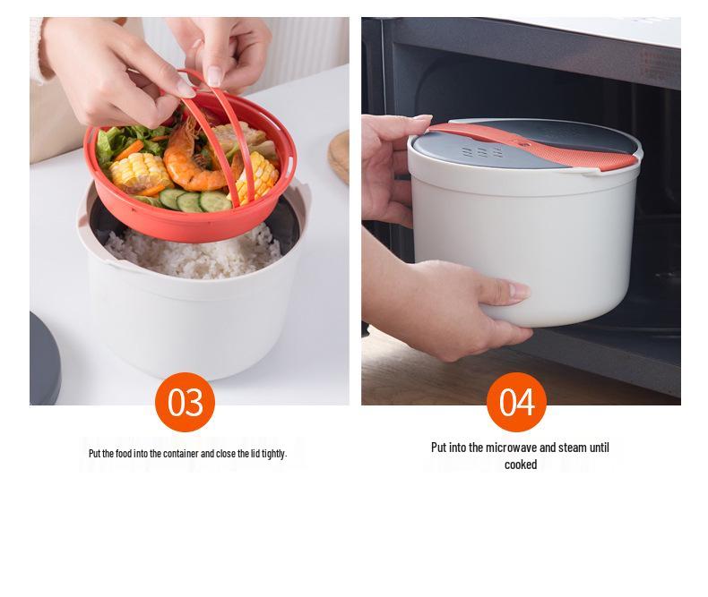 Zweischichtige Mikrowellen-Reiskocher- und Dampfgarer-Lunchbox mit Hitzebeständigkeit