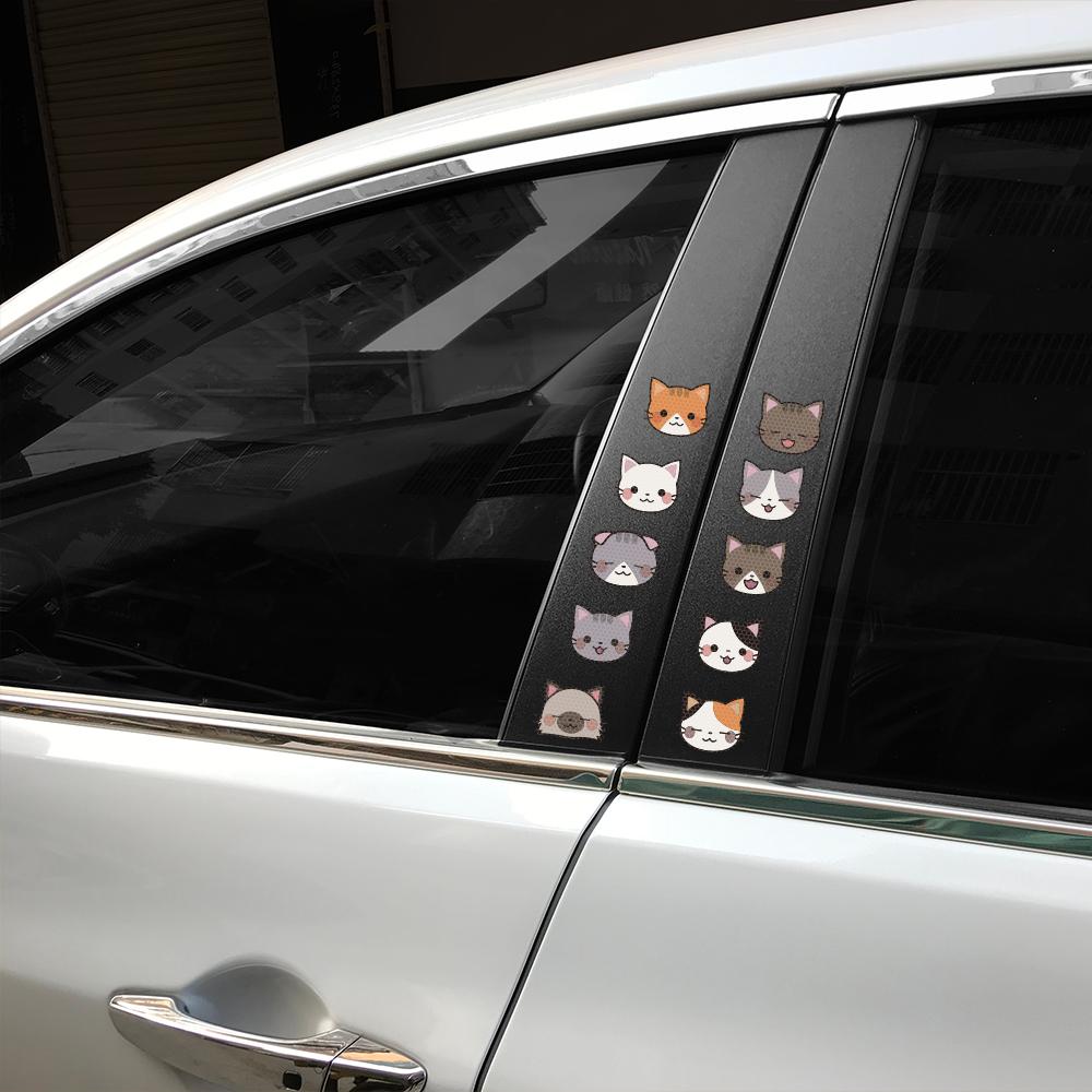 10Pcs Cartoon Cat Car Sticker Vehicle Motorcycle Reflective Scratch Blocking Window Windshield Cute Helmet Sticker Cute Decor