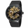 Mastop Men's Unique Skeleton Watch, Mechanical, Stainless Steel with Mesh Band, Waterproof, Luminous, Black