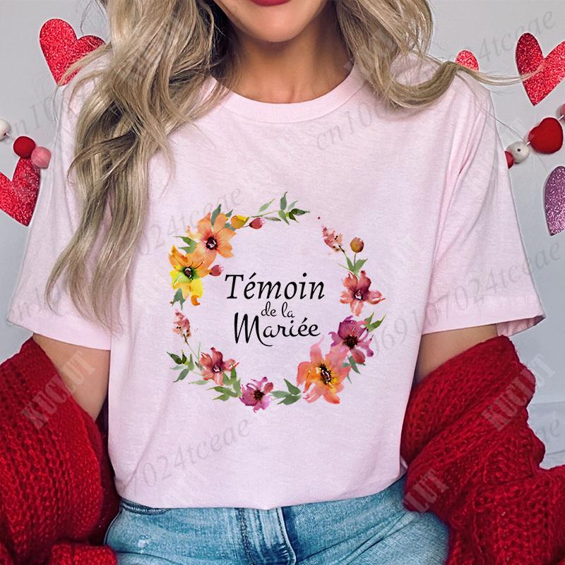 

Bridal Wedding Tops French Team Bride Flower Crown T-shirt Bachelorette Hen Party T-shirt Bride Bridesmaid Tshirt 3XL