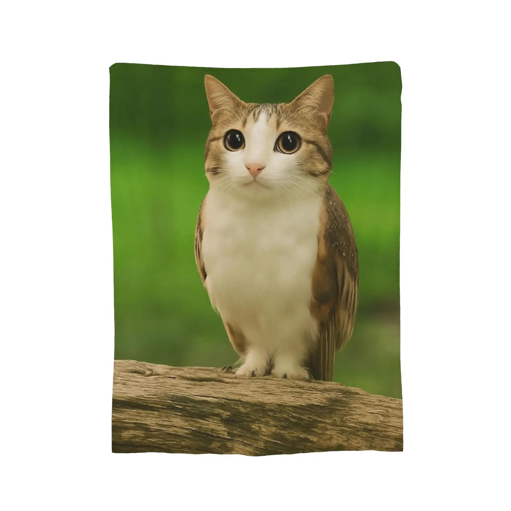 Meowl Cat Owl Funny Internet Trendy Meme Blanket Soft Velvet Lightweight Throw for Sofa Bedroom Home Decor 40x50inch 101x127cm