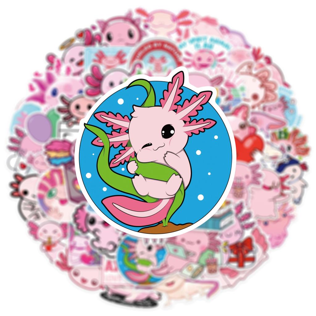 50pcs Cartoon Animal Funny Axolotl Graffiti Waterproof Sticker Creative Trend Decorative Decals