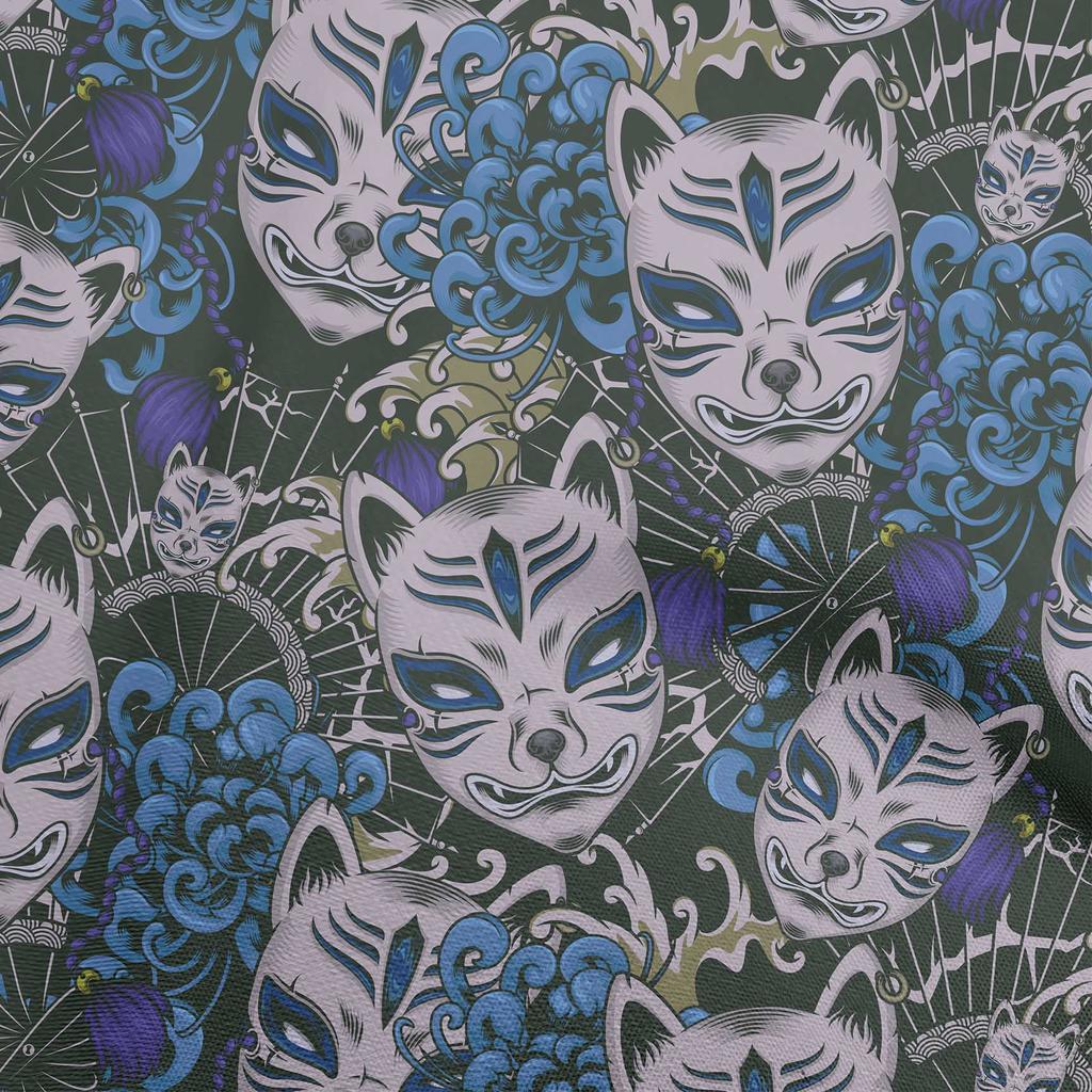 oneOone Bawełna Len Zielona Tkanina Azjatyckie Japońskie Maski Projekty Rękodzieła Dekoracja Tkanina Drukowana Na Metry 40 Cali