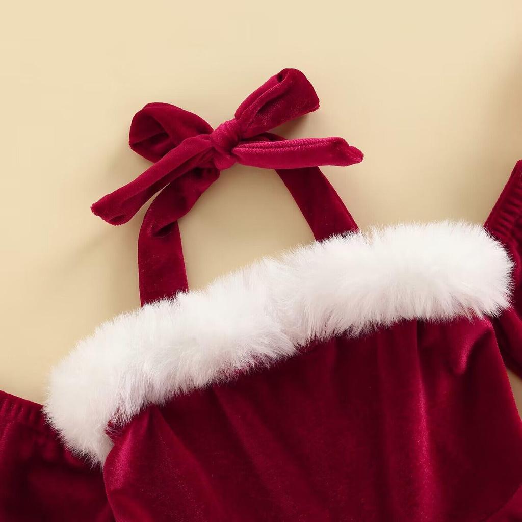 MISOAMISO Santa Santa Christmas Wine Santa Perfect for Christmas Parties and Recitals Children's Dress, Costume, Outfit, Fur, Red, Girls' Dress,