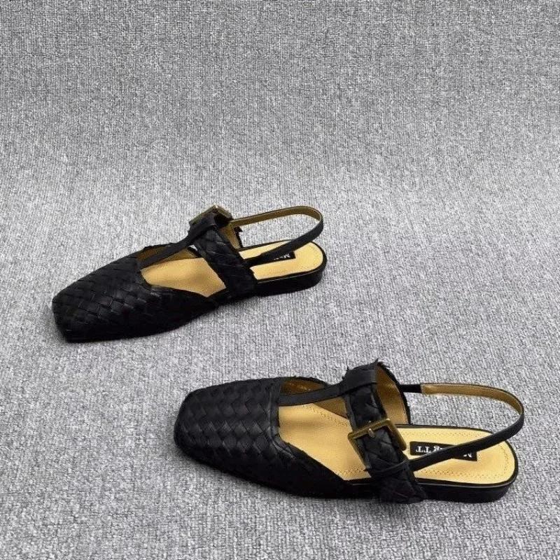 Summer Women's Shoes   Solid Color Baotou Sandals Fashionable Slip-on Low Heel Casual Roman Women's Sandals