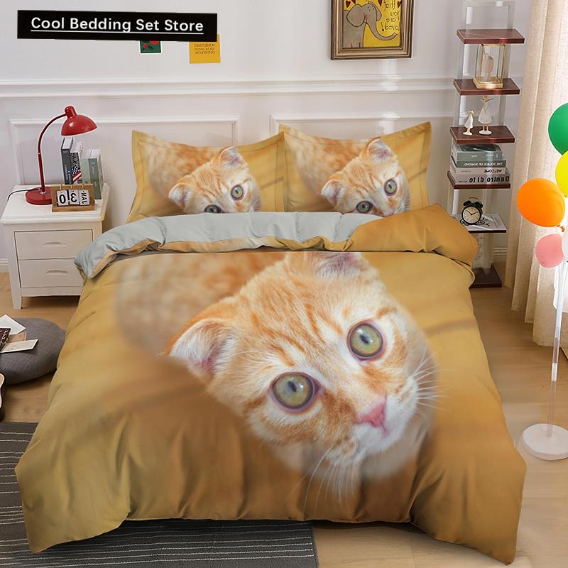 Super Cute Kitten Kids Bedding Set Kawaii Girl Quilt Cove King Queen Size Cat Animal 2/3pcs Polyester Duvet Cover (No Sheet)