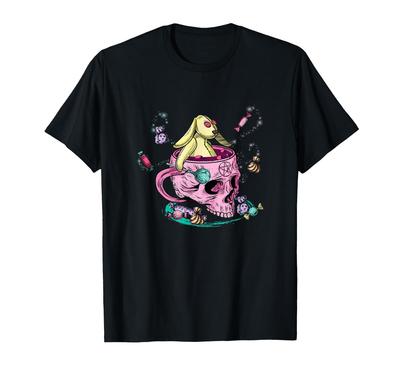 Pink Skull and Rabbit Stuffed Animal Art. T-shirt