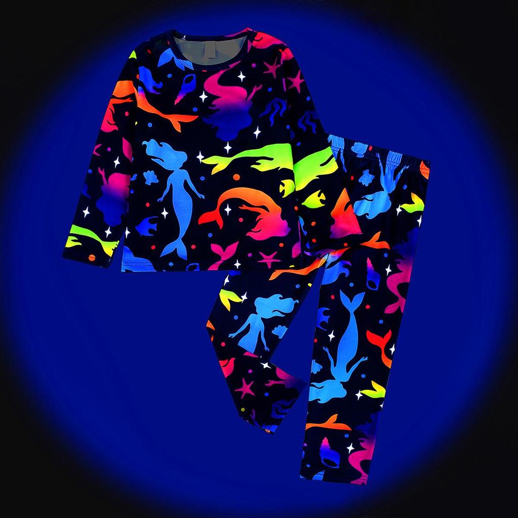 Ψηφιακό Πράσινο Φθορίζον Πυτζαμοσετ Δεινόσαυρος Αυτοκίνητο για Αγόρια και Κορίτσια - Μακρυμάνικο & Παντελόνι