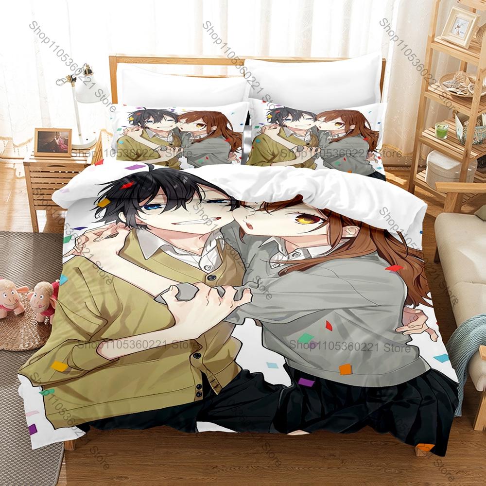 Japanese Kpop Horimiya Bedding Set 3Pcs Cartoon Character Printed Duvet Cover Set Bedroom Decor Gift For Fans