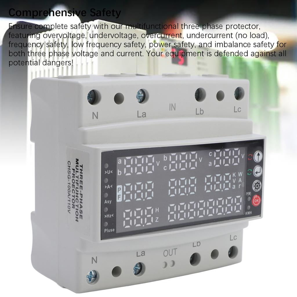 100A 3 Phase V A Hz Kws Protector Pa66 Multi Function Self Reset Voltage Adjustable Protector 3 Phase Multi Function Protector