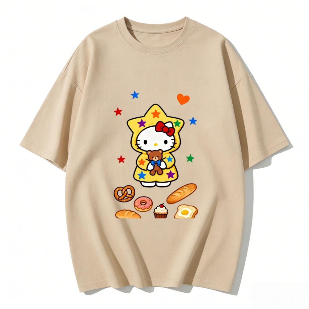 Summer Hello Kitty Cartoon Print Short-Sleeve T-Shirt, Women's T-Shirt, Classic and Stylish Top