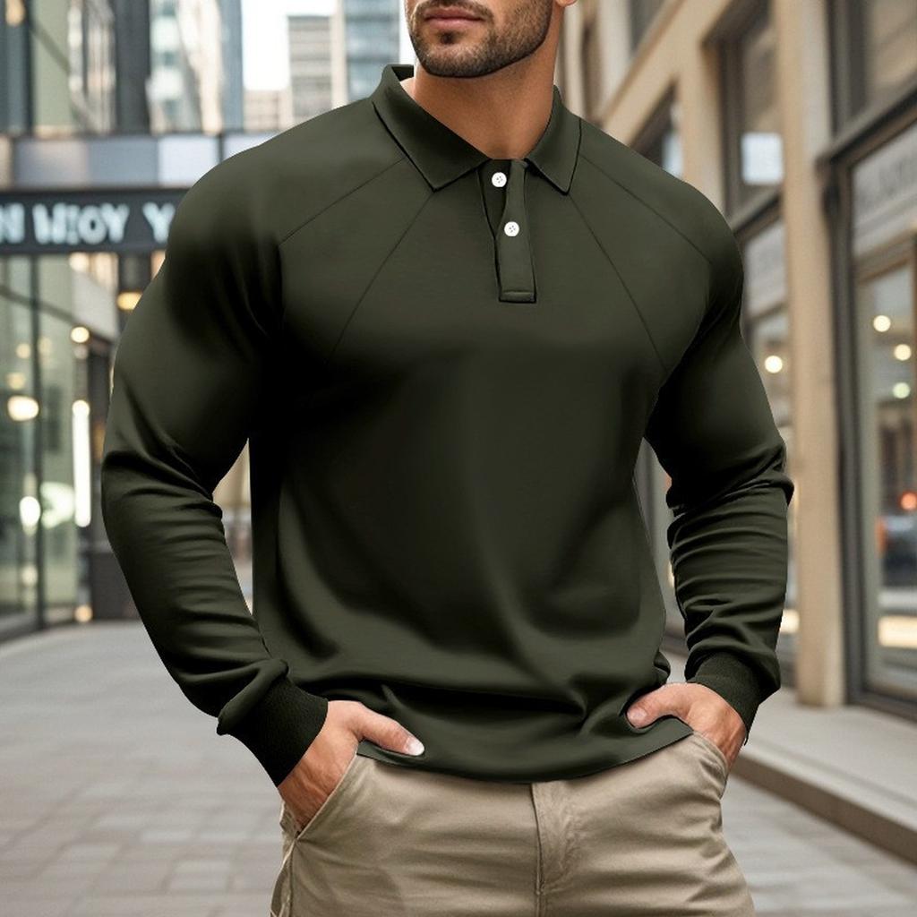 Men's Solid Color Casual Base Retro Raglan Long Sleeved Shirt