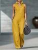 Europäischer & Amerikanischer Damen-Ärmelloser Jumpsuit mit Stehkragen aus Baumwolle und Leinen