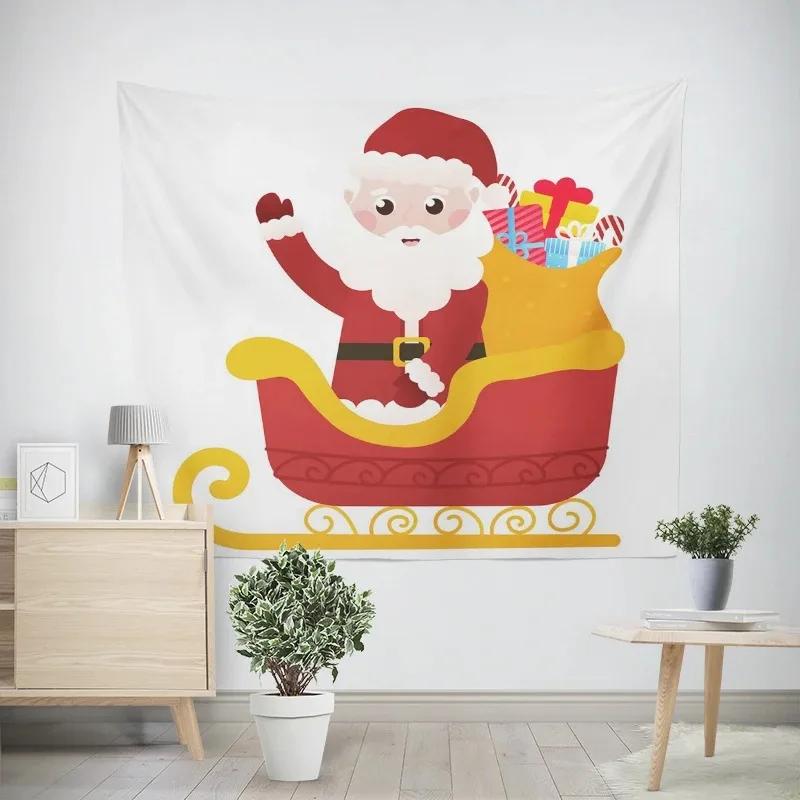 New Year Christmas Cartoon Santa Claus Pattern Tapestry Living Room Sofa Home Decoration Christmas Gift