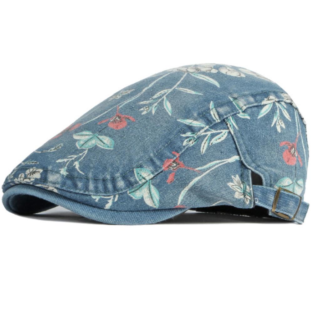 

HT4734 Beret Cap Spring Summer Autumn Men Women Cap Male Female Floral Artist Painter Beret Hat Denim Flat Cap Octagonal Berets 55-59cm Adjustable
