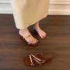 Retro evening wind slope heel slippers women's summer wear silver high heel cool slippers with skirt beach sandals Roman women's shoes