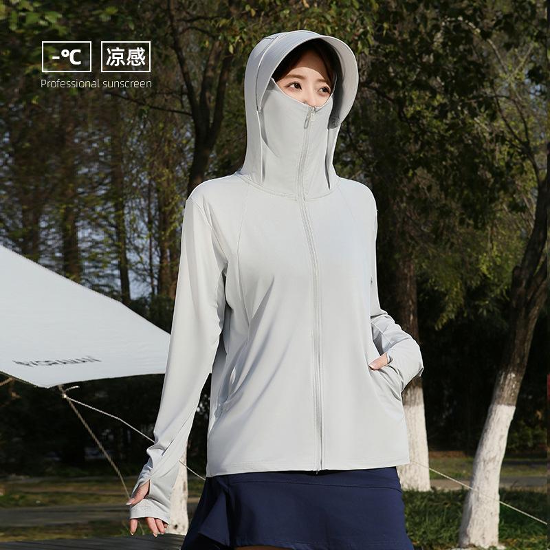 UPF10+ Original Yarn Ice Silk Sun Protection Top for Women, Summer UV Protection, Outdoor Breathable Loose Hooded Thin Sun Protection Clothing