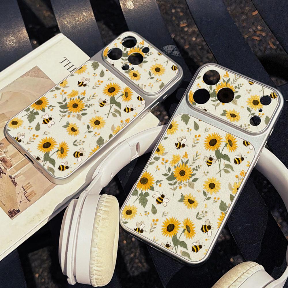 Bee Chrysanthemum Is Suitable for Apple 17 Mobile Phone Case iPhone15promax All-inclusive 16Pro Leather Pattern 14 Simple Ins