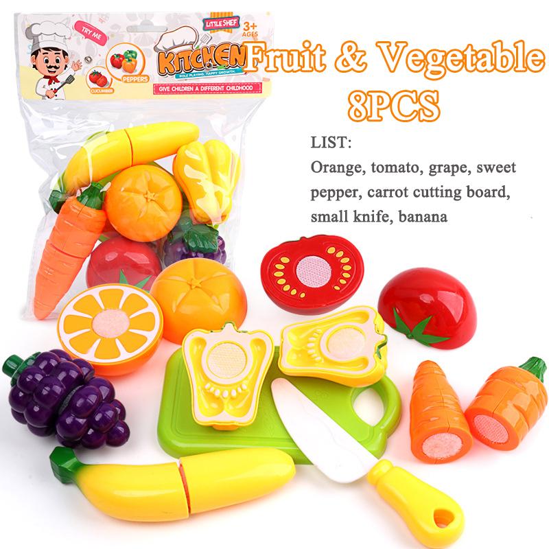 Children Kitchen Pretend Play Set Simulation Cutting Fruit Vegetable Food Cooking Miniature Thing Interactive Girl Kid Gift Toy