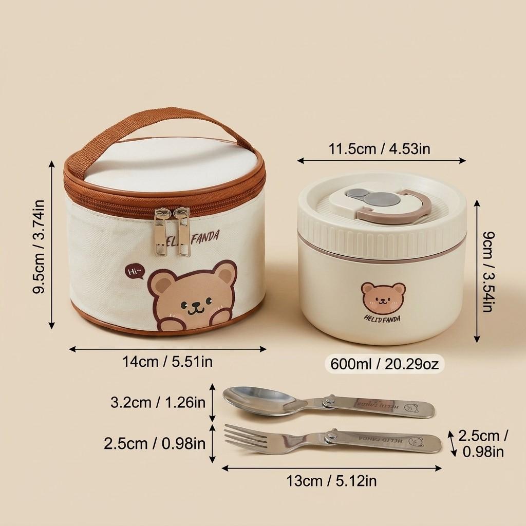 304 Stainless Steel Thermal Lunch Box with Handle Leakproof Microwavable Round Bento Box Food Storage Container for Kids School