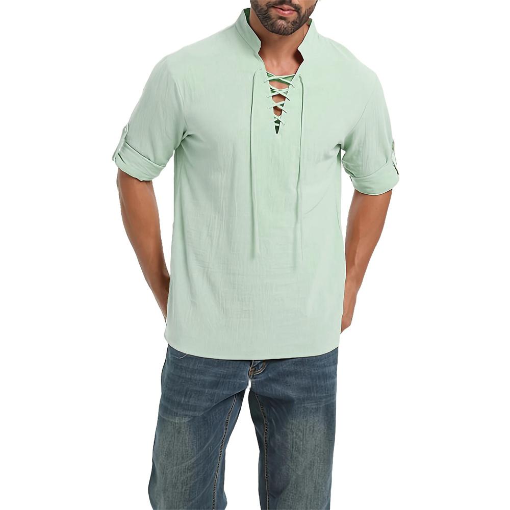 

Весна Осень Мужская Пиратская Рубашка Винтажная Средневековая Викинг Шнуровка Хенли Шея Косплей С Длинным Рукавом Топы Хлопок Лен Готические Рубашки XXXL бирюзовый