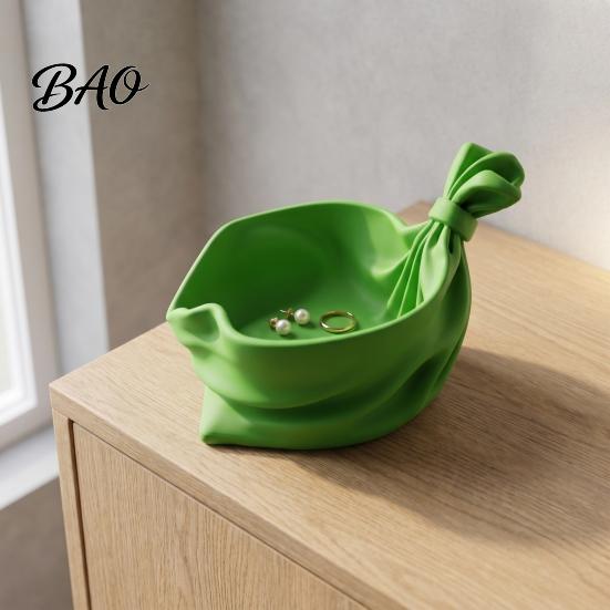 Modern Home Decor Tray 3D Printed Gift Bag Shaped Storage Tray, Pleated Catchall Bowl for Candy, Small Jewelry Organizer Festive Table Centerpiece
