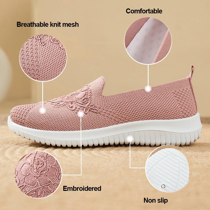 Lightweight Embroidery Knitted Sneakers for Women Slip On Breathable Mesh Walking Shoes Woman Comfortable Soft Sole Casual Shoes