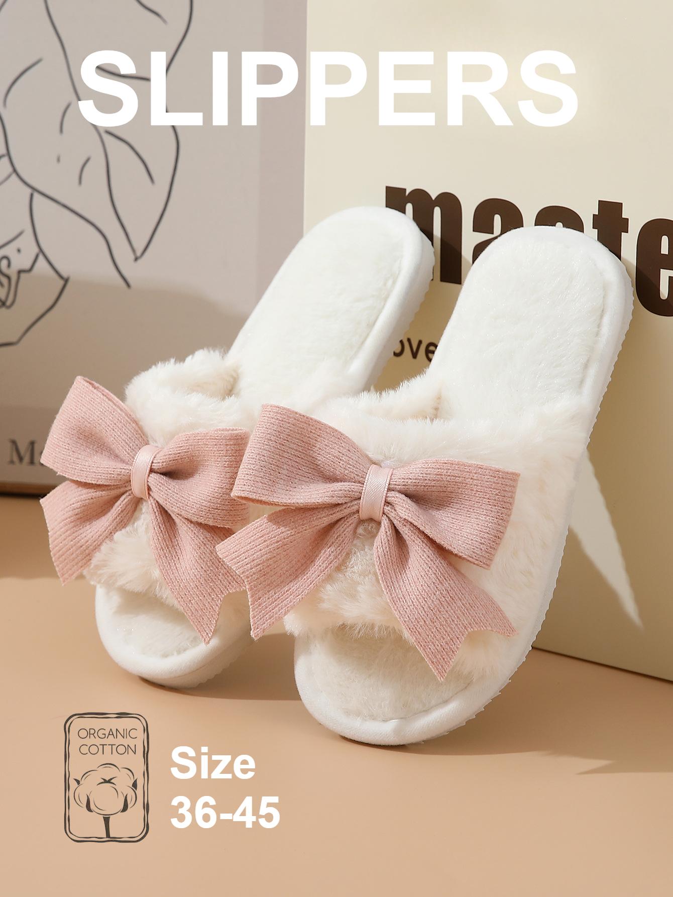 

Милые Зимние Домашние Теплые Тапочки на Толстой Нескользящей Подошве с Бантом 44-45 розовый