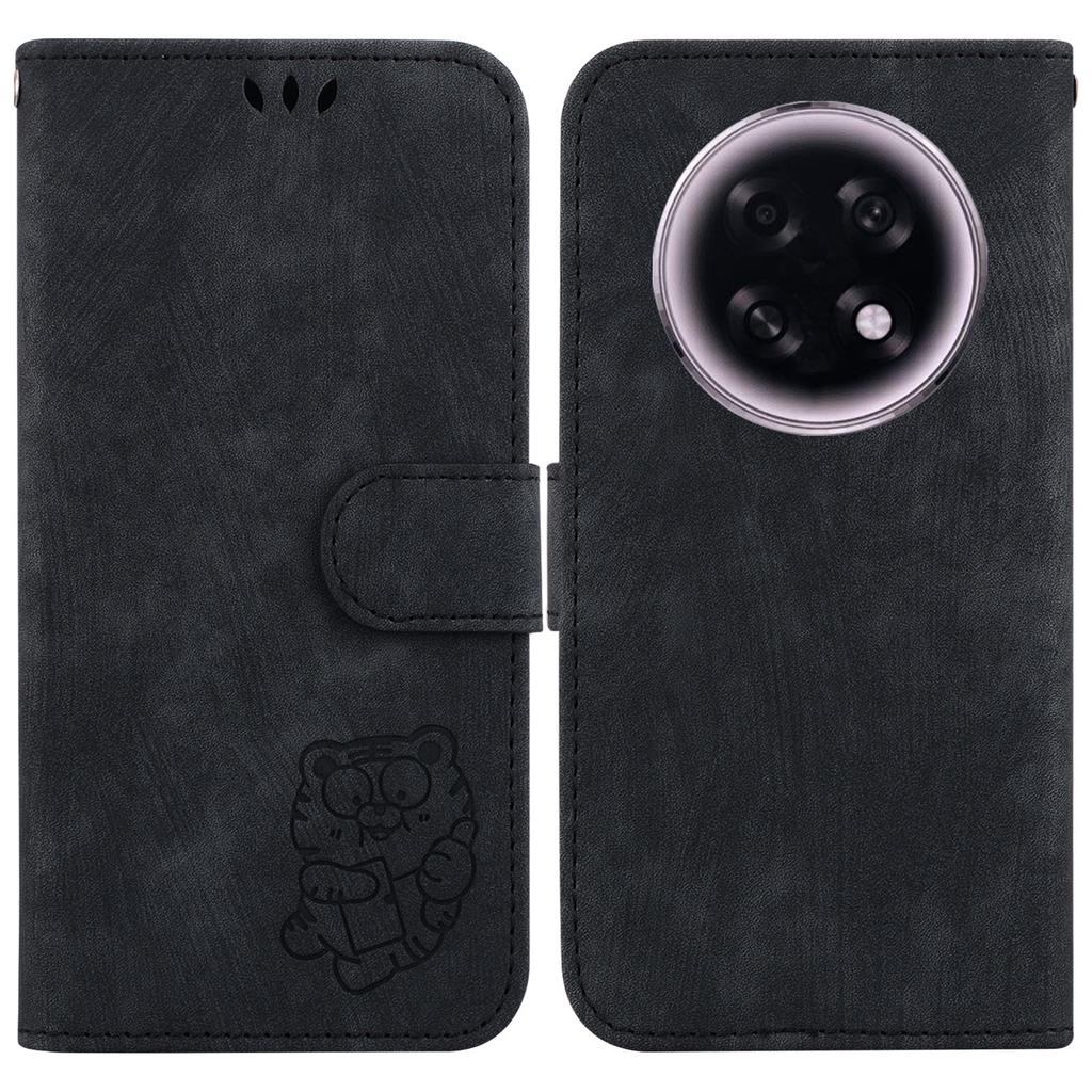 For Oppo F31 Pro+ 5G/A6 GT 5G Wallet Case Tiger Imprint Leather Shockproof Phone Cover with Wrist Strap