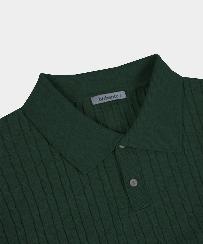 BIRBANTE Soft Washable Cable Collar Knit - Dark Green