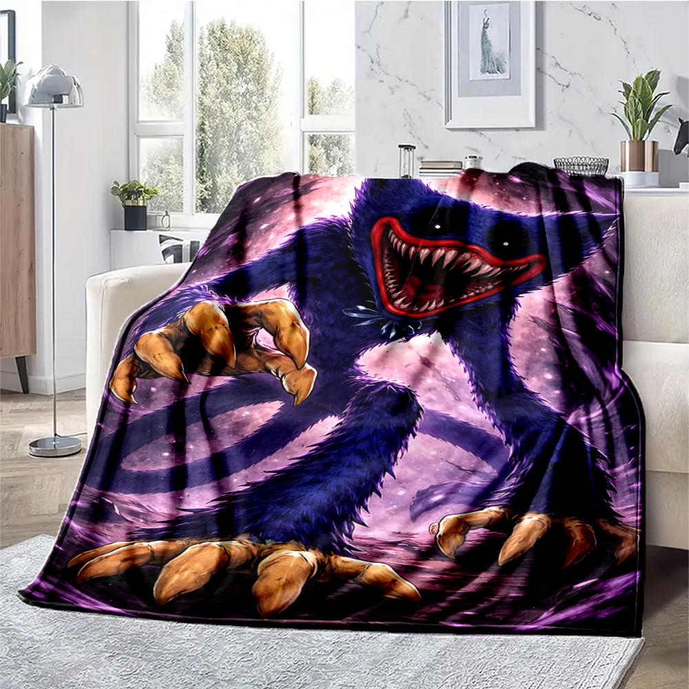 Huggy Wuggy Theme Printed Blanket - Perfect for Couch, Bed, Travel & Outdoor Use | Machine Washable, Cozy & Durable.