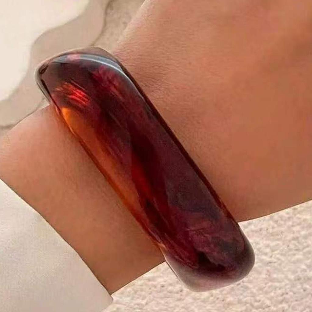Women's Acrylic Resin Bangle: Milky White and Orange-Brown with Floral Earth Tones