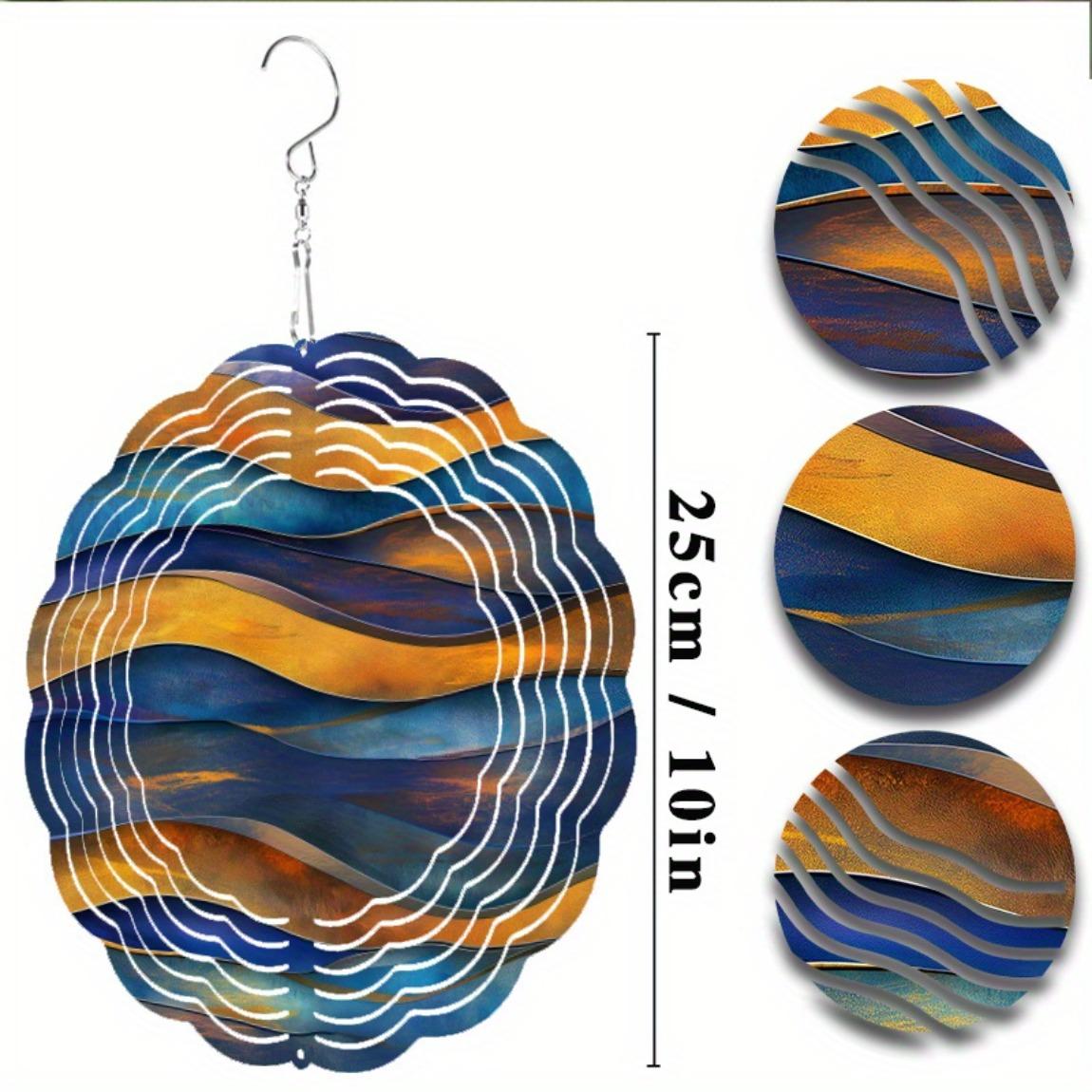 

Металлический ветряной спиннер 10 дюймов, уличный декор для сада, двора, балкона, с желтыми, синими, фиолетовыми полосами, вращающийся на 360 градусов крючок, батарейки не требуются, все 01A