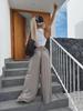 Pantalon Casual Large à Taille Haute de Couleur Unie pour Femme 2025