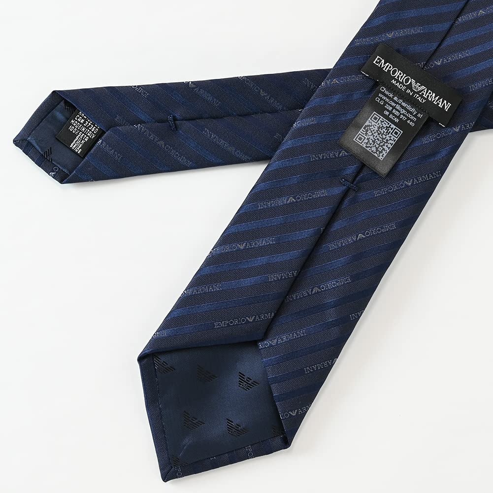 [Emporio Armani] Emporio Armani Men's Tie, Blue Marine, 7.5cm wide, 100% Silk, Logo & Stripe, 340075 2R605 47635, MADE IN ITALY [Used Item]