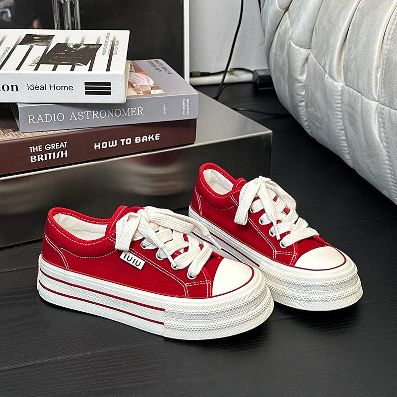 6 Autumn New Platform Canvas Shoes Versatile Classic Heightening Cloth Shoes Daily Wear Round Head White Shoes