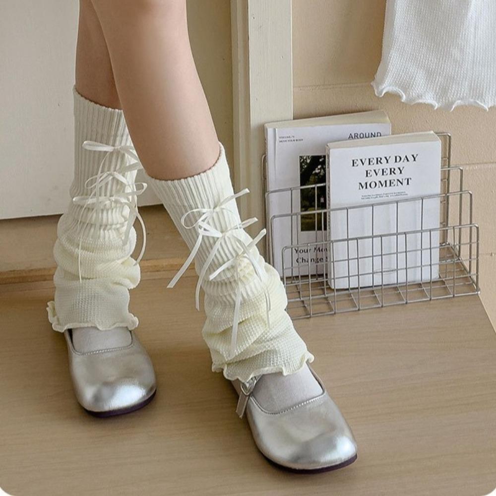 New Lace Bowknot Knitted Leg Covers Bowknot Lolita Mid-Calf Sock Y2K Clothing Accessories Women